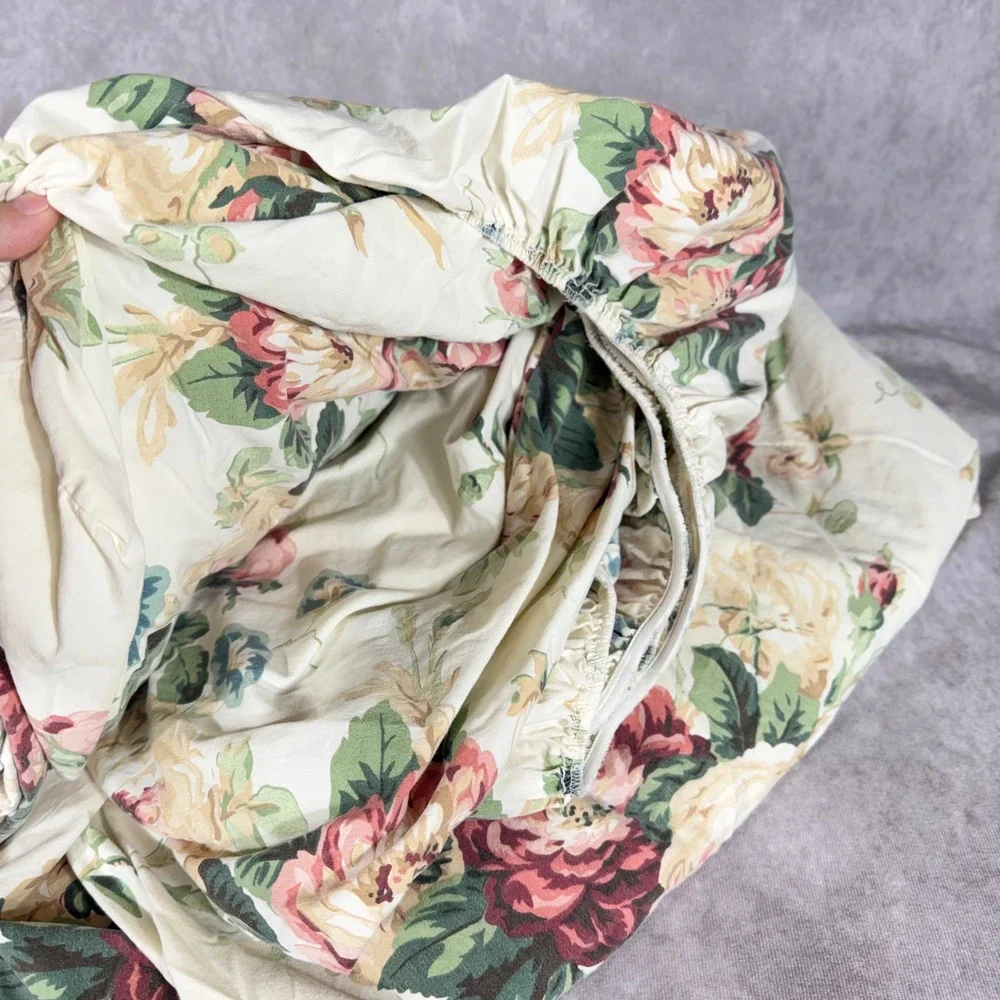 Vtg Royale Floral King Sheet Set 2pc 100% Cotton Cabbage Rose Cottage Chic USA